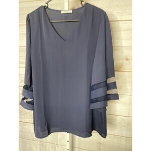 Zenana Women's Size Large Purple 3/4 Sleeve V Neck Popover Top Blouse